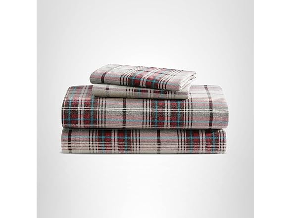 Eddie Bauer - Flannel Sheets Queen Montlake Plaid Red