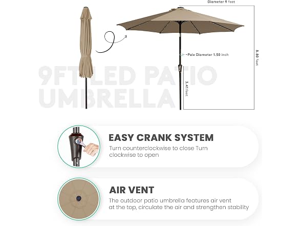 JEAREY 9ft Patio Umbrella Solar Lights