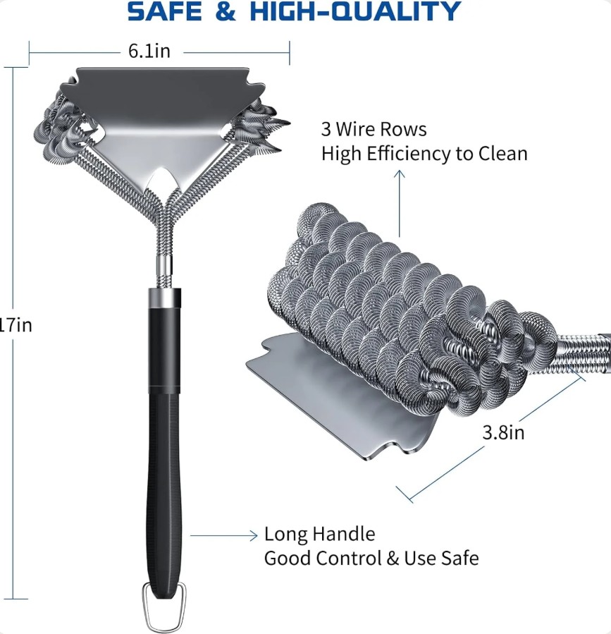 17" Stainless Steel Grill Brush and Scraper Bristle Free - Gallery 14