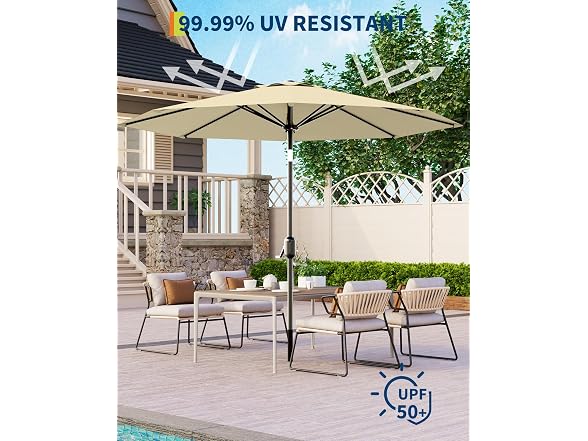 GarveeLife 10ft Solar LED Umbrella Beige