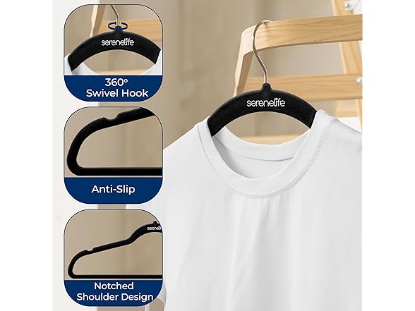 SereneLife Velvet Hangers 100 Pack Black