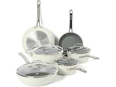 $72.99, Was $139.99, 47% Off! Sur La Table 10 Pc Titanium Ceramic Nonstick Set, Linen dealfomo
