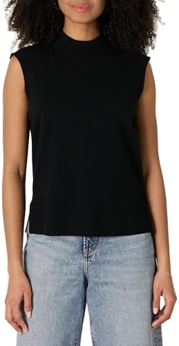 Amazon Essentials Women's Regular-Fit Cap Sleeve Pullover Mock Neck Sweater Top, Black, X-Large