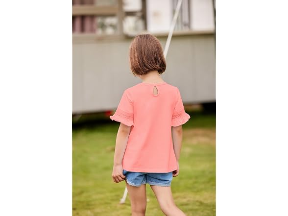 Arshiner Kids (4) Girls Casual Loose Lace Short Sl