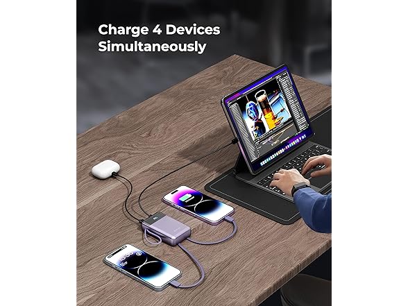 30,000mAh 22.5W Fast Charging Powerbank w/Built in Cable
