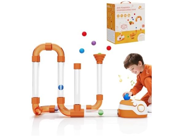 Air-Powered STEM Building Toys - Play while Charging, Rechargeable STEM Toys for 3+ Year Old, Boy & Girl Birthday Gift, Air Tubes Kids Toys Learning Educational Toy for Kids & Teens (Open Box)
