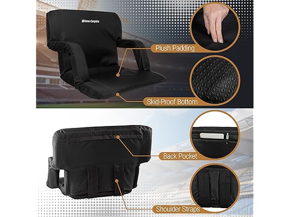 Wide Reclining Stadium Seat Cushion Blk