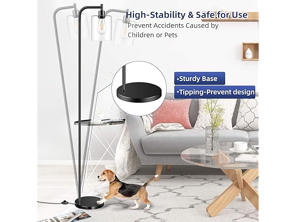 Bosceos Industrial Floor Lamp with Hanging Glass Shade