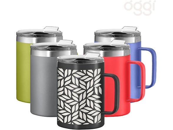 Oggi ThermoMug Stainless Steel Insulated Mug-Geo Leaf