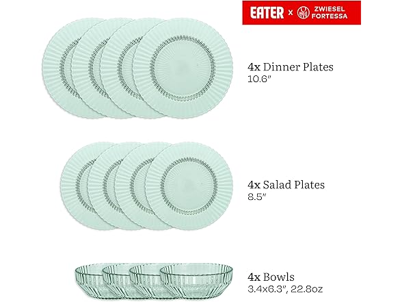 Eater x Zwiesel Fortessa Seraphina Glass, 12 Piece Dinnerware Set
