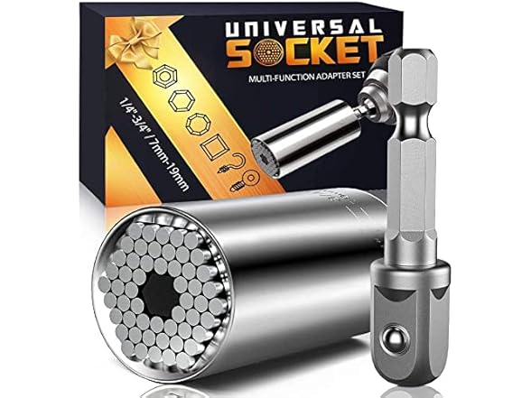Super Universal Grip Socket Set w/ Power Drill Adapter
