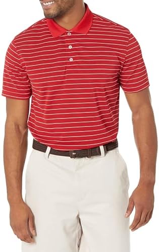 Amazon Essentials Men's Golf Polo Shirt, Short Sleeve, Slim-Fit, Quick-Dry, Red White Stripe, XX-Large