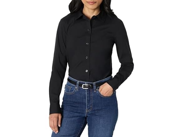 Amazon Essentials Women Stretch Poplin Button-Up Shirt - Gallery 2