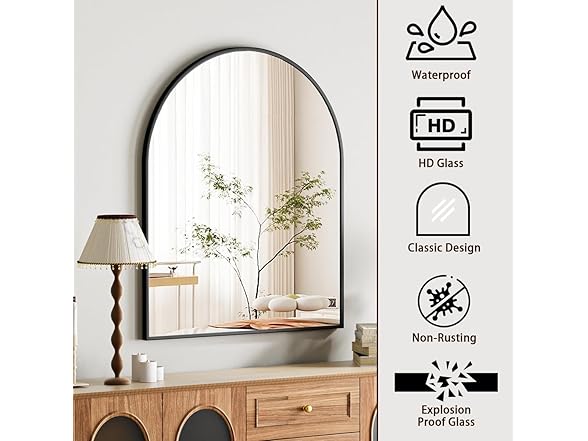 Easly Arched Bathroom Mirror, 32x34 Inch