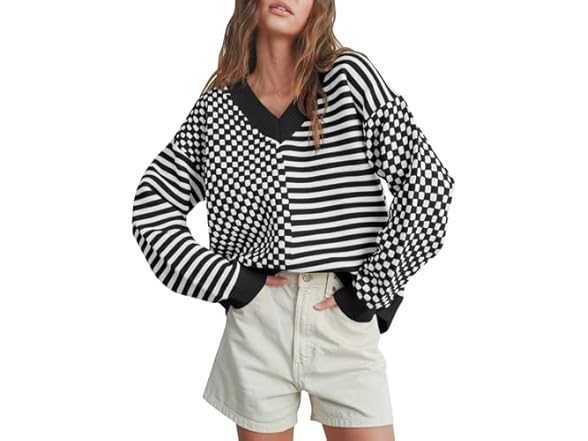Women’s Checkered Striped Knit Sweater