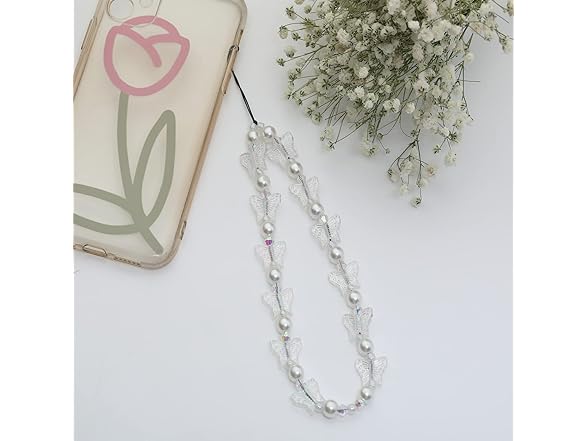 TUCAI White Crystal Beaded Phone Charms