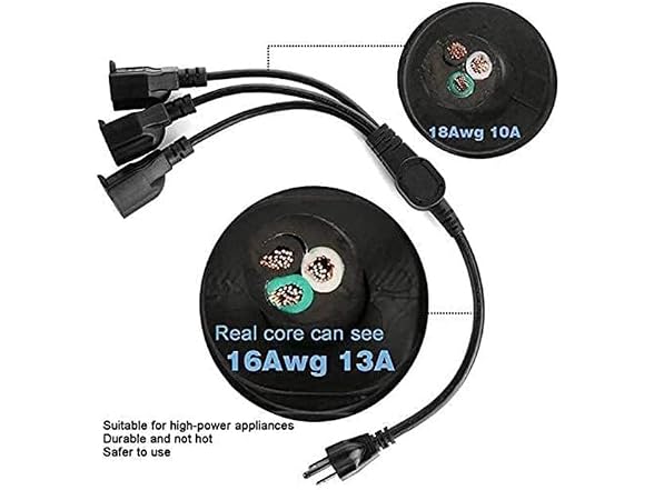 Qlfecle 1 to 3 Outlet Power Splitter