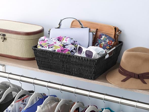 Whitmor Rattique Small Shelf Black Tote Basket