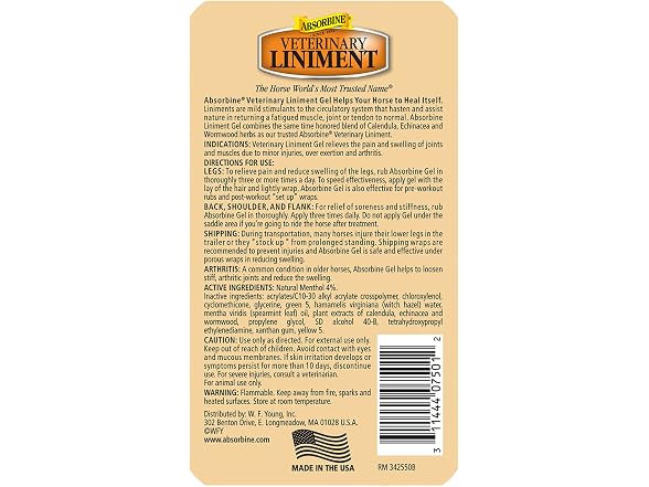 Absorbine Veterinary Liniment Topical Analgesic Sore Muscle