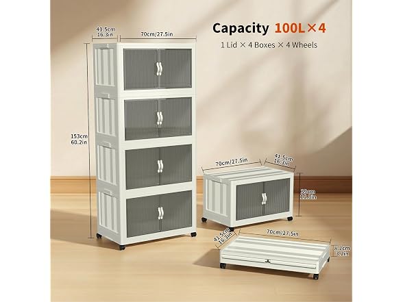 Cetomo 100L Plastic Foldable Storage Boxes with Lid (4 Pack)