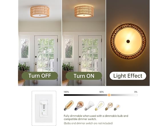 InterMaka Rattan Ceiling Light 12.6"