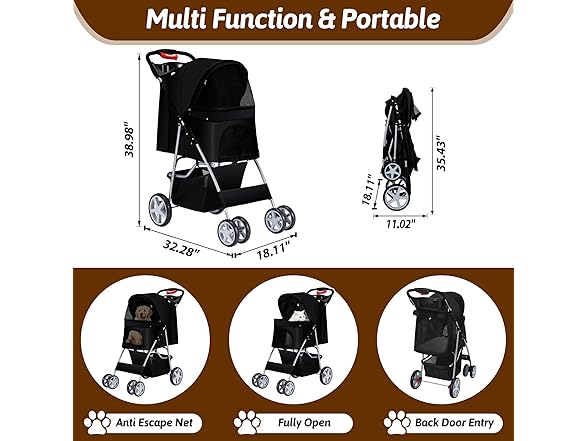 Black Pet Strolling Cart