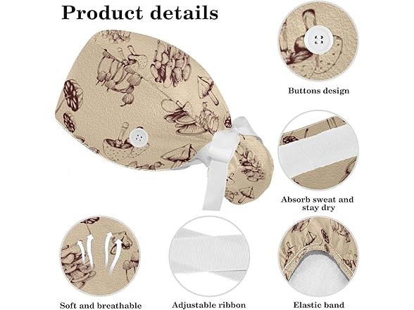Generic Mushroom Scrub Caps Surgical Women