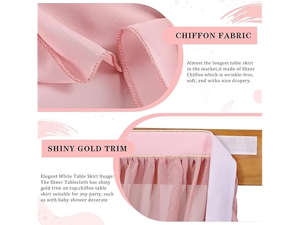 QueenDream Dusty Rose 6ft Table Skirt for Rectangle Table