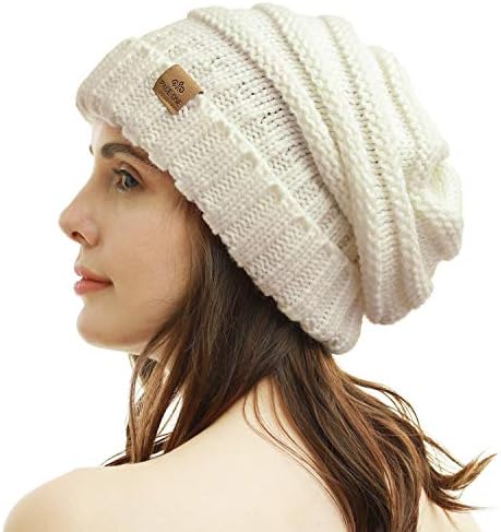 PAGE ONE Womens Winter Beanie Warm Cable Knit Hat Style Stretch Trendy Ribbed Chunky Cap White