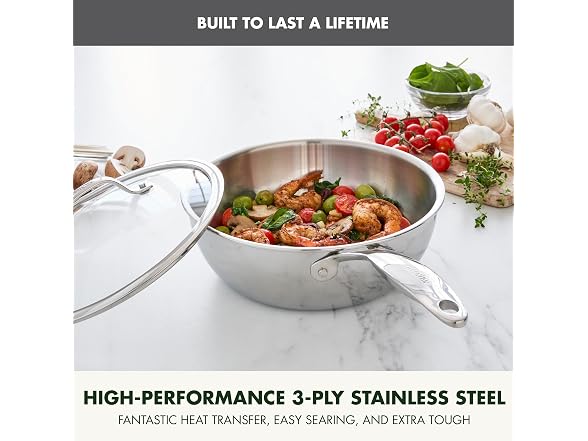 GreenPan Valencia Pro Tri-Ply Stainless Steel 3.6QT Chef's Pan with Lid