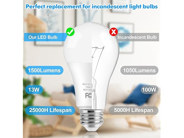 LED Light Bulbs, 100 Watt Equivalent A19 LED Bulbs
