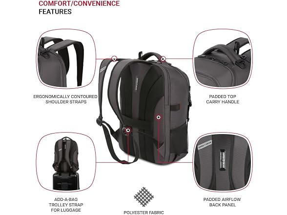 SwissGear Civic Pro Laptop Backpack, Grey, 18"x13.25"x7"