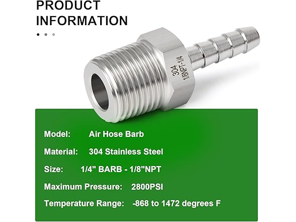 1/4 Barb x1/8 MNPT Adapter 5Pcs+Clamp