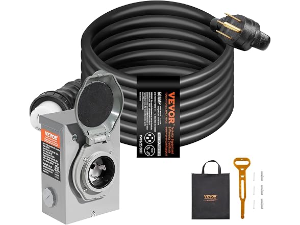 50 Amp Generator Cord and Power Inlet Box Kit
