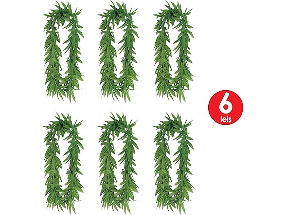 Beistle Tropical Fern Leaf Leis 6-Pack Green