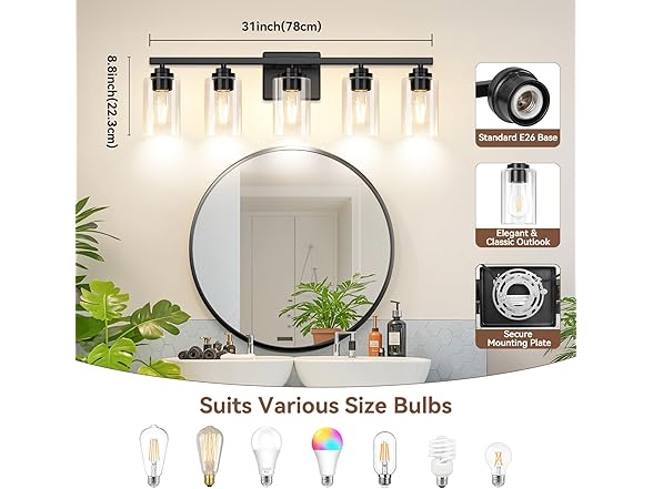 VerRon 5-Light Bathroom Light Fixtures, 31"