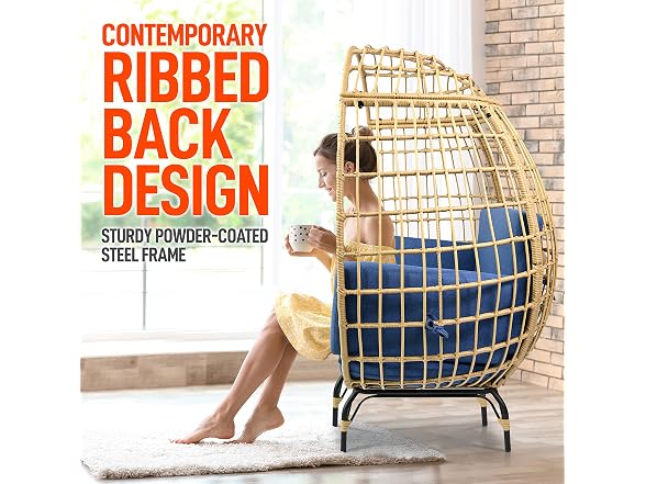 SereneLife Wicker Rattan Egg Chair with Cushions