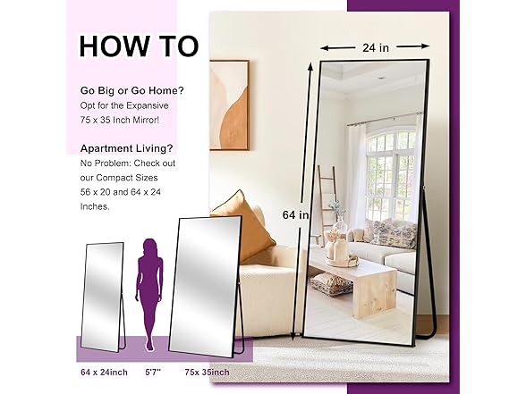 HIGREENA Full Length Mirror, 64"x24"