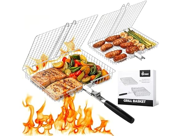 PitInnov Stainless Grill Baskets, 2-Pack