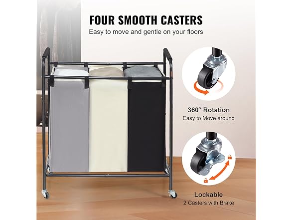3-Section Laundry Basket, Heavy Duty Laundry