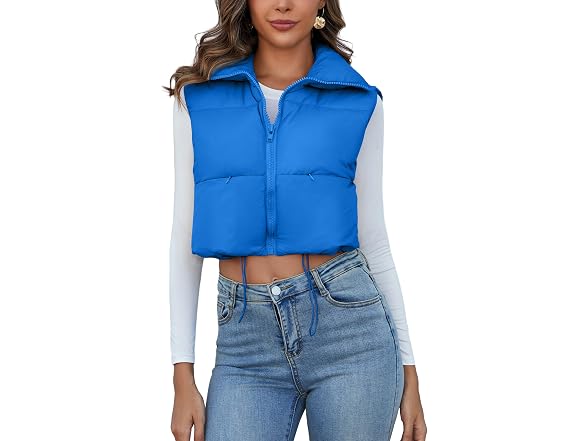 Flygo Women (S) Cropped Puffer Zip Up Stand Vest