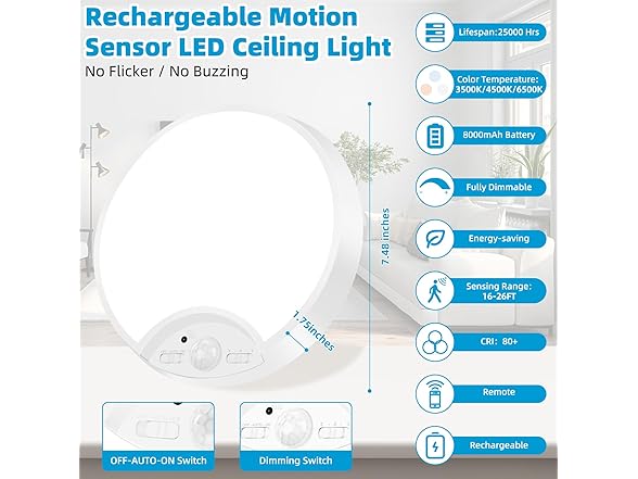 VerRon 2-Pack Rechargeable Motion Sensor Ceiling Lights