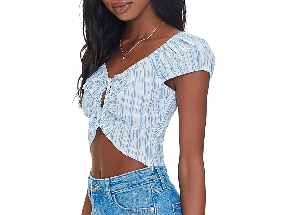 Forever 21 (S) Linen-Blend Cutout Crop Top