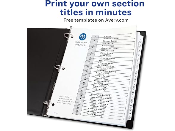 Avery® Ready Index® 20% Recycled Table of Contents Dividers
