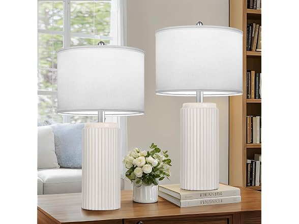 TOBUSA Beige 23.5" Modern Ceramic Table Lamps Set of 2