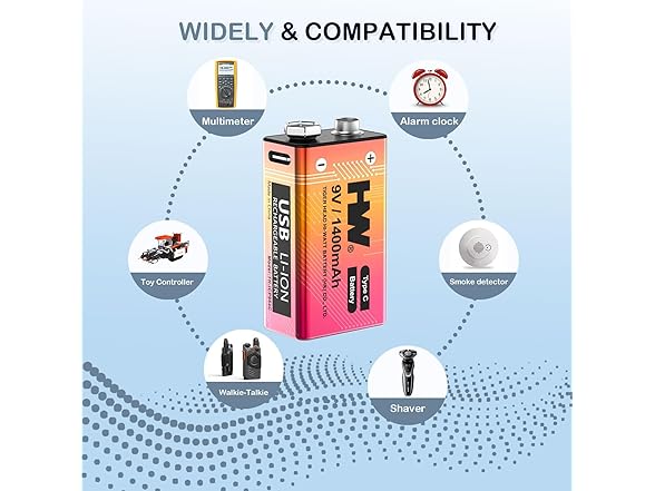 Rechargeable 9V Batteries 4 Pack