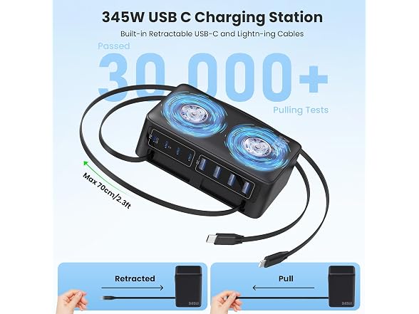 345W USB C 10 in 1 Retractable Wall Charger