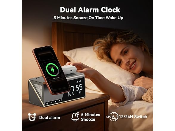 4URPC 6-in-1 Alarm Clock and Charging Station