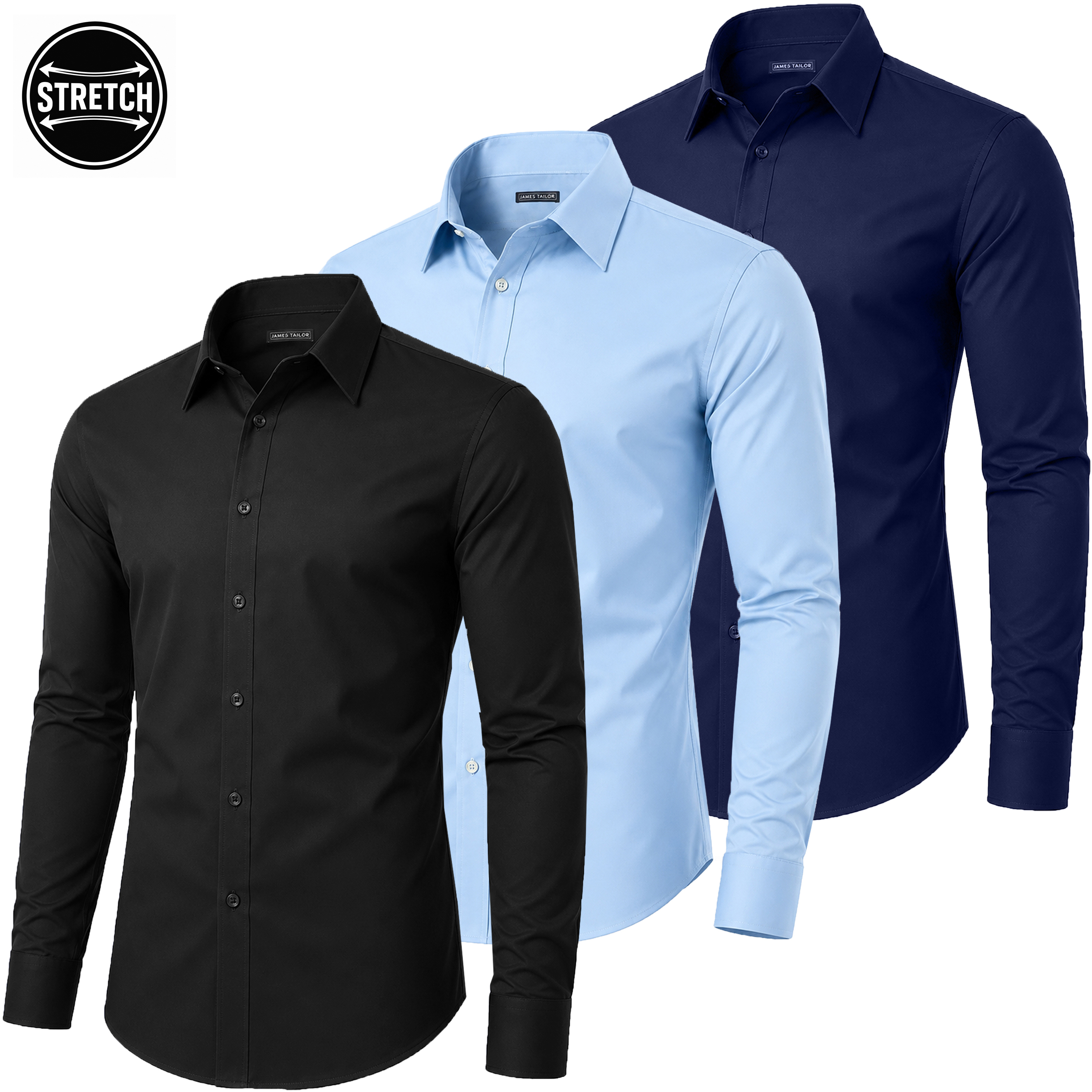 3Pk Mens L/S Stretch Dress Shirt - Gallery 18