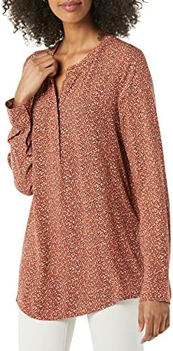 Amazon Essentials Women's Long-Sleeve Woven Blouse, Rust Leopard Print, Large